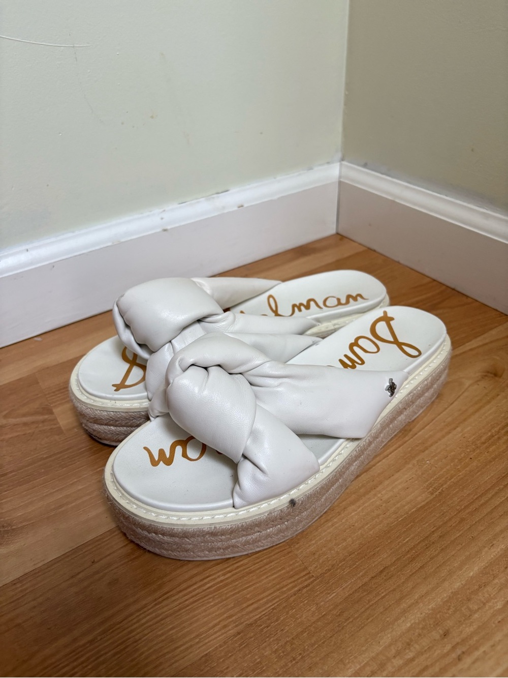 Sam Edelman White Braided Platform Slide Sandals